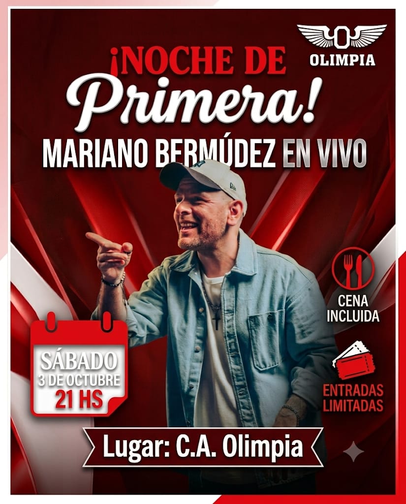 Olimpia festeja el ascenso con actuación en vivo de Mariano Bermúdez, el sábado 3 de octubre